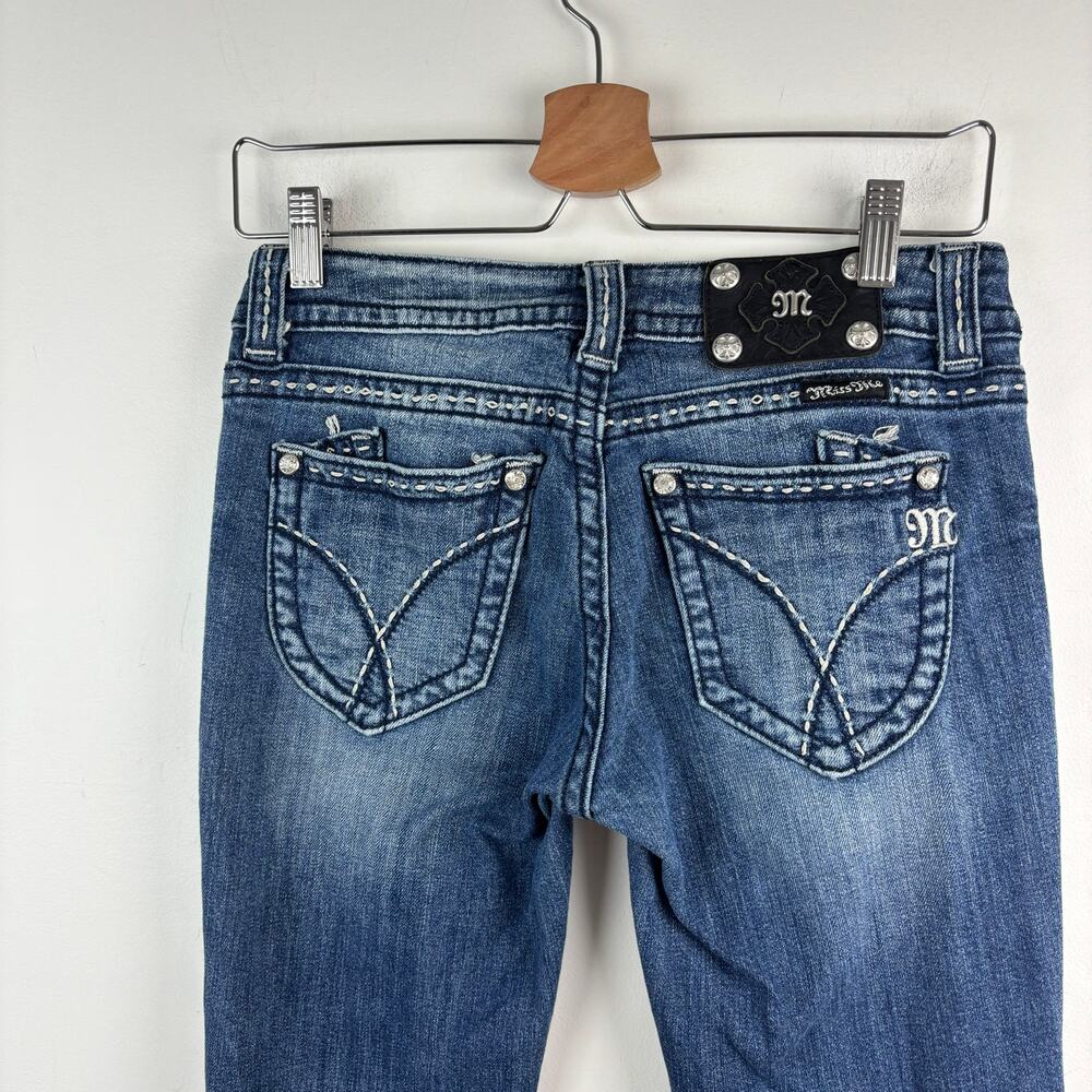 Miss Me Bootcut Jeans Y2K Low Rise Thick Stitch Embellished – Size 28